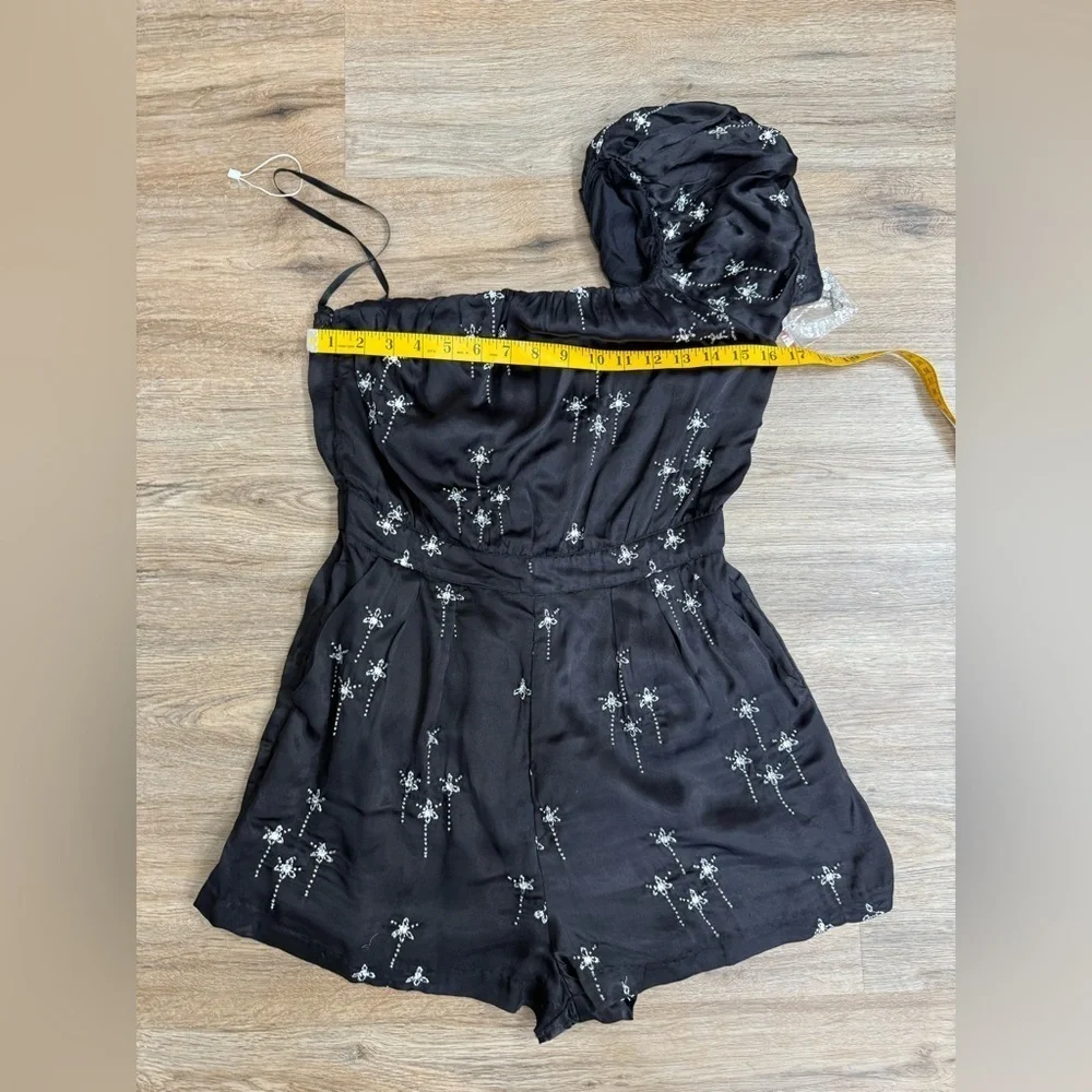 FREE PEOPLE BLACK SEQUIN EMBELLISHED ONE SHOULDER GEMINI PARTY ROMPER SHORTS S